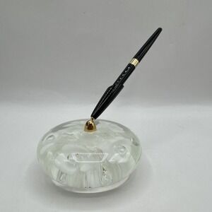 Vintage St‎ Clair Paperweight Pen Holder Art Glass Vintage White Trumpet Flower